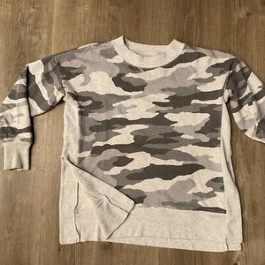 Blue and gray army print oversized crewneck tunic sweatshirt with side slits